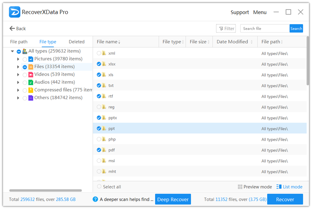 RecoverXData Scanning result - How to Recover Data from a Crashed Hard Disk